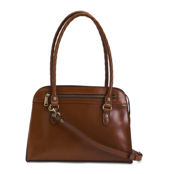 PATRICIA NASH Tan Leather Calvi Satchel With Shoulder Strap